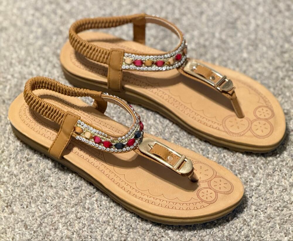 Victoria K Embellished Comfort Thong Sandals Brown Beaded - size EU41/US10